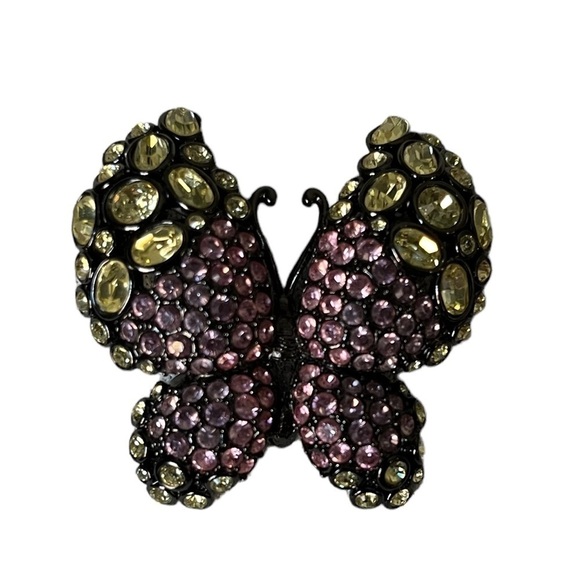 Nolan Miller Multi Color Crystal Butterfly Brooch on Black Base - Picture 1 of 3